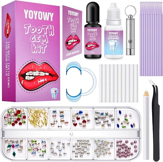 YOYOWY Tooth Gem Kit,Teeth Jewelry Kit with Glue and Light,Tooth Gems Kit for Teeth,Professional DIY Tooth Gem Kit,Fashionable Crystal for Teeth Sweet Smile Gems