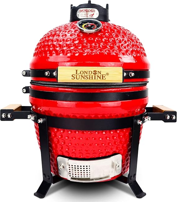 London Sunshine Ceramic BBQ Charcoal Kamado Grill 13 inch Portable Tabletop BBQ Grill Red