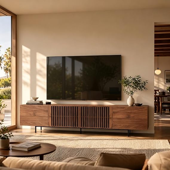 180cm Long Walnut TV Unit, Extra Large TV Stand Cabinet with Storage