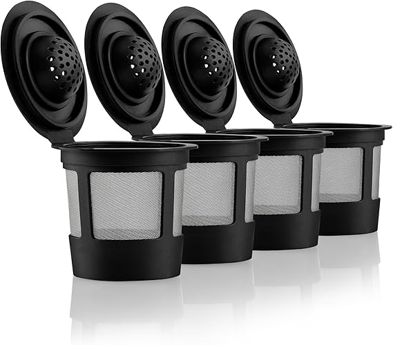 4 Black Reusable K Cups for Keurig Coffee Makers - Compatible with K-Express, K-Elite, K-Select, K-Classic, K-Mini, K-Compact