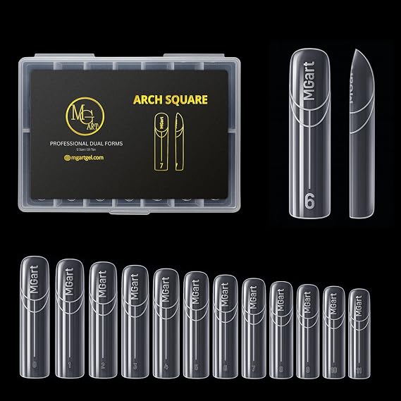 MGart Dual Nail Forms ARCH SQUARE Structure Poly gel Forms Full Cover Molds 12 Sizes for Solid Gel Glue Art Design Salon&DIY