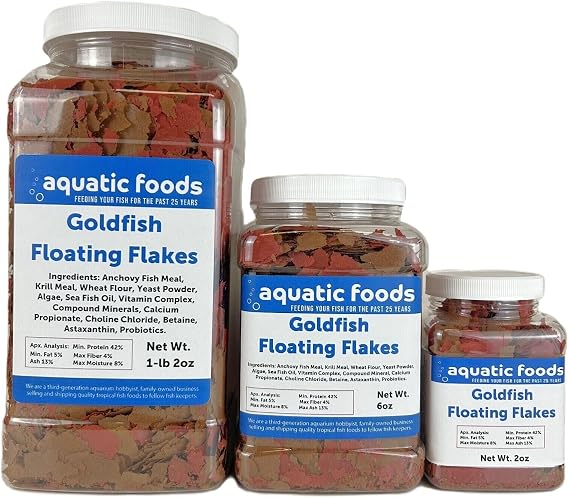 Goldfish Flakes, 42% Protein Color Enhancing and Spirulina Flakes for Aquarium & Pond Goldfish, Koi and All Pond Fish...WL 2oz Sm Jar
