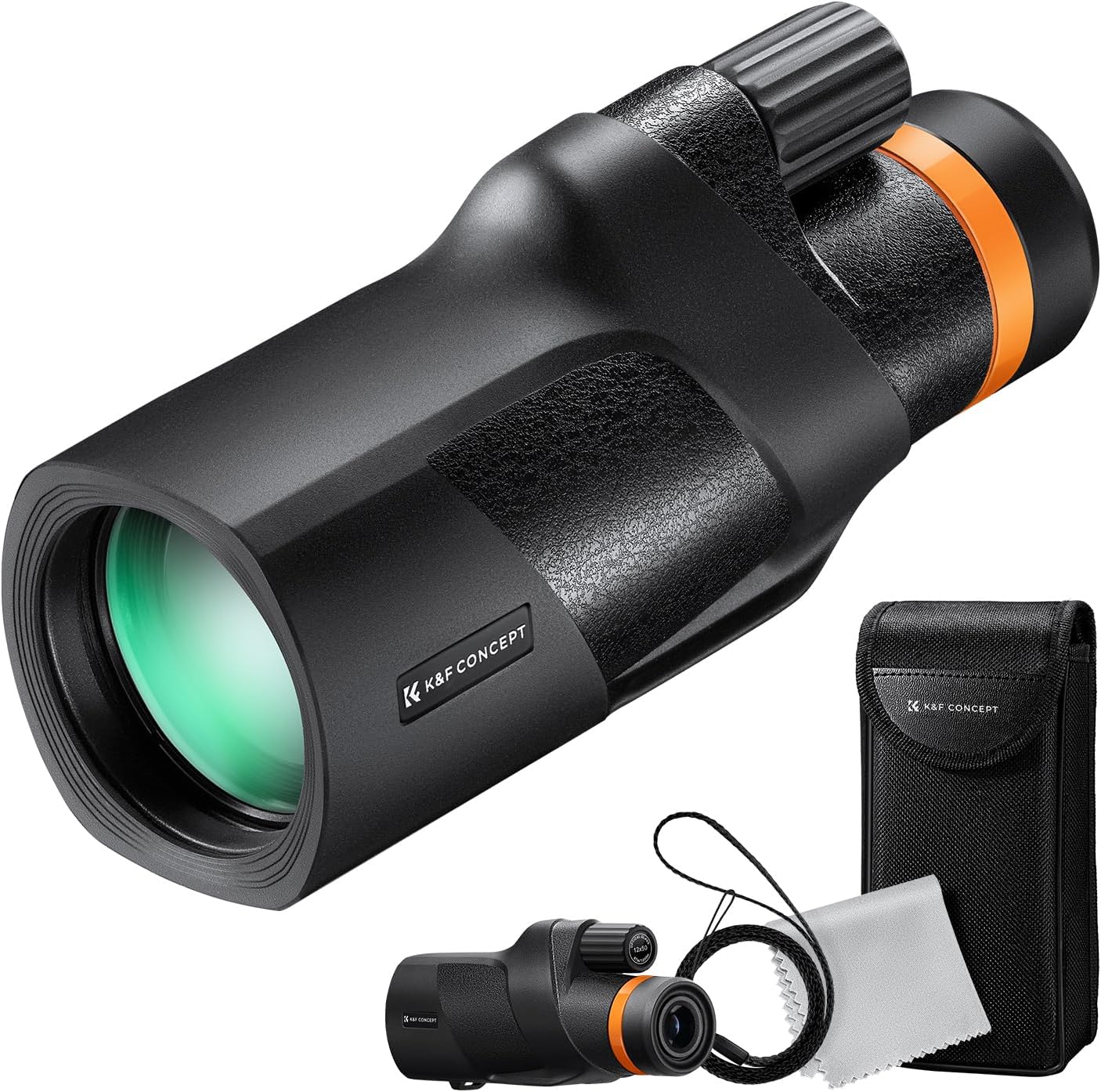 K&F Concept Monocular Telescope IP68 Waterproof 12 x 50 HD Mobile Phone Telescope with Arca Interface for Bird Watching Hunting Hiking Concert Black