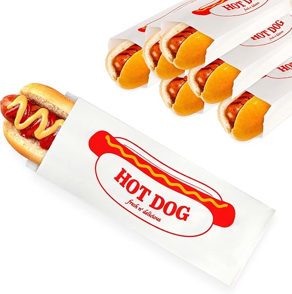 Paper Hot Dog Bags (100 Pack) - Microwavable, Leak Resistant Sleeves for Food Stands, Food Trucks, Take Out, Delivery - Stock Your Home
