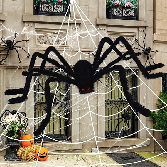Halloween Decorations 200" Giant Web Outdoor + 59" Hairy Spider Decor
