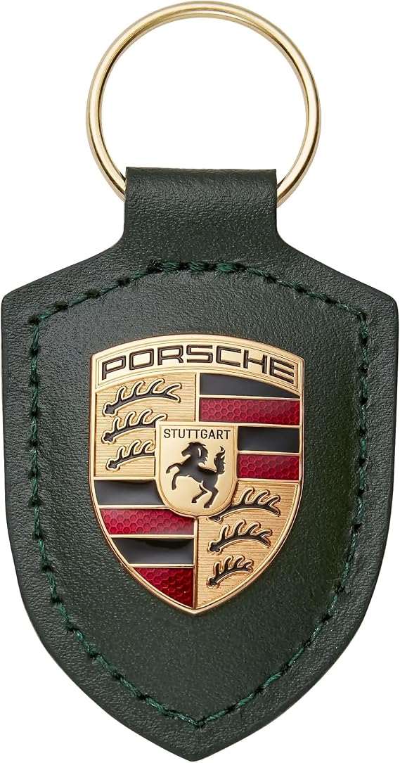 Porsche Leather Crest Key Ring in Oak Green Metallic