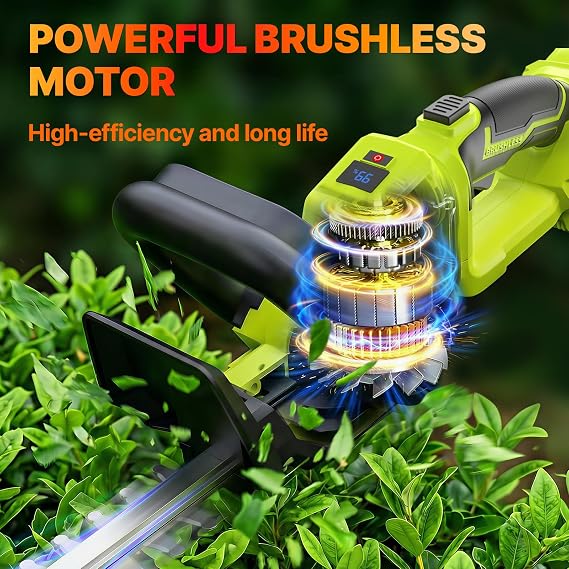OGERY 20-Inch Brushless Cordless Hedge Trimmer with 23.0Ah Battery, 21V Electric Bush & Shrub Trimmer with Display, 2-Speed Control, 180 Rotatable