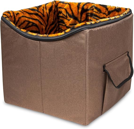 Arf Pets Pet Car Seat, Dog Booster Safety Seat with Adjustable Straps, Solid Foam Base, Includes Attached Tether Strap, Plush, Washable Lining