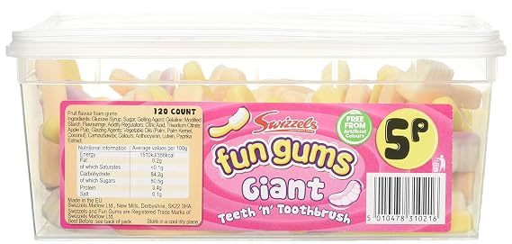 Swizzels Fun Gums Giant Teeth and Toothbrush Gummy Foam Sweets (120 Count Tub)