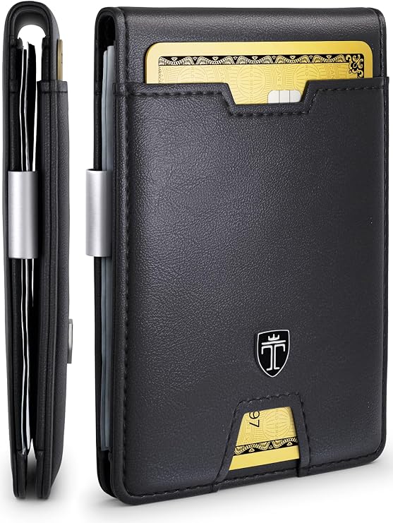 TRAVANDO Money Clip Wallet - RFID Protected Bifold Wallet for Men for 11 Cards - including Gift Box (Black)