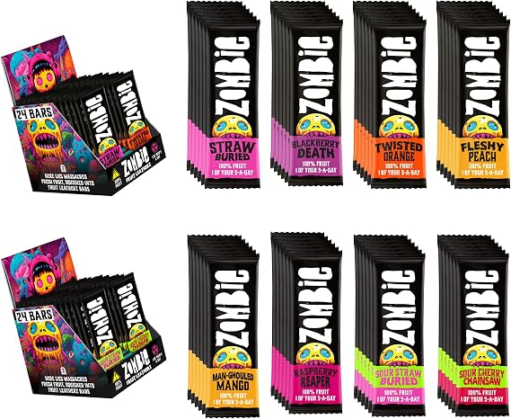 Zombie 48 Fruit Bar Bundle (8 Flavours), 100% Fruit, 1 of your 5-a-day, No Added Sugar