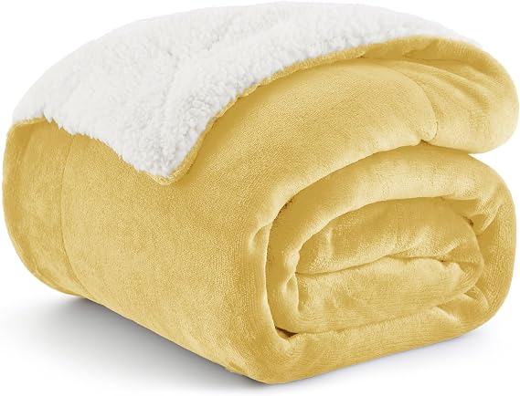 Bedsure GentleSoft Sherpa Fleece Twin Size Blanket for Couch, Non-Heated, Thick and Warm Throw for Women and Men, Soft Fuzzy Plush Fall Blanket, Butter Yellow, 60x80 Inches