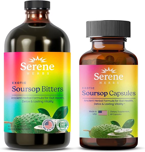 Serene Herbs Complete Detox & Energy Stack Soursop Bitters + Soursop Capsules Combo
