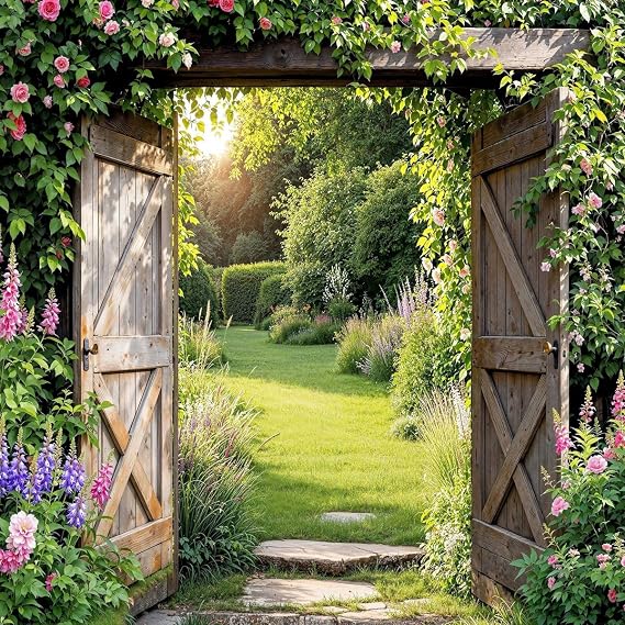 Sabrikas Let Your Creative Spirit Run Free Rustic Wooden Gates Garden Mural Garden Mural Tapestry Backdrop Curtain Privacy Screen Curtain W180cm x H180cm W70.87 inches x H70.87 inches