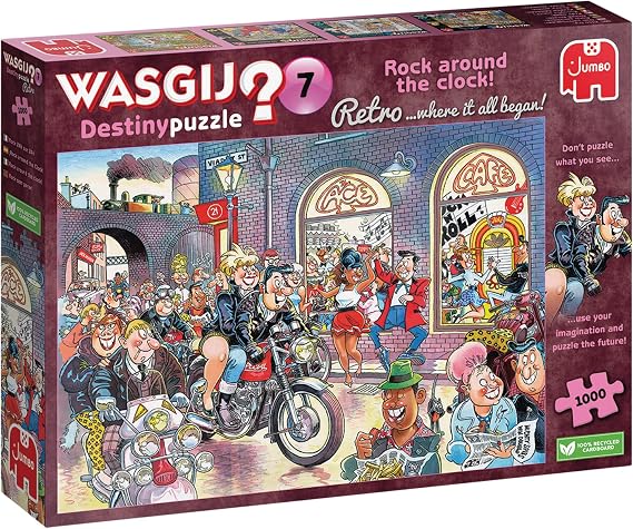 Jumbo, Wasgij, Retro Destiny 7 -Rock Around The Clock!, Unique Collectable Jigsaw Puzzle for Adults, 1,000 Piece