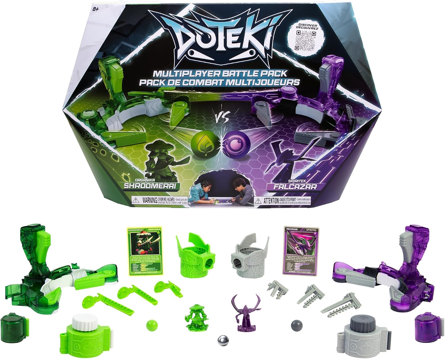 TOMY Multiplayer Battle Pack – Organika & Spiritek Champion Set, Dynamic Arena Game for 2 Players, Customizable Battles, Compatible with All Packs, Ages 8, Green, Blue