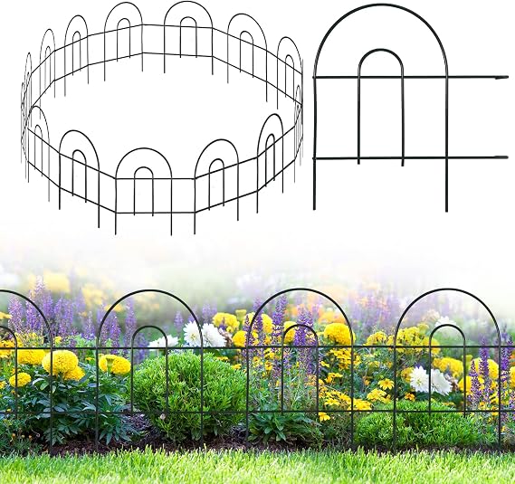 Metal Decorative Garden Fence 35 Pack 18in x 50ft Arched Flower Bed Edging Outdoor Wire Border Panel Fencing for Patio Lawn Yard, Animal Barrier for Dog Rabbit, Black