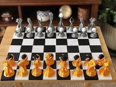 Alien Themed Chess Set Beautifully designed pieces for an exotic out-of-this-world spin to a beloved game of chess Silk Gold & Silk Silver With White & Black Jewels - board not included - Znet3D