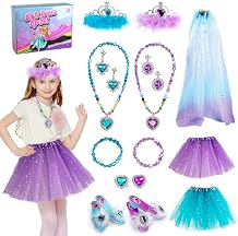 Tigerhu Princess Dress Up, Girl Dress Up & Jewelry Boutique, Toddler Dress Up Toys with Cloak & Tutu Skirt, Princess Shoes Pretend Jewelry Accessories Princess Costumes Gifts Toys for Girls Years 3
