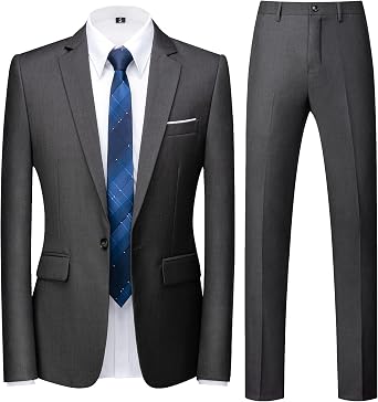 MOGU Mens Slim Fit 2-Piece Tuxedo Suit One-Button Jacket & Pants Set for Wedding, Prom, and Formal Events