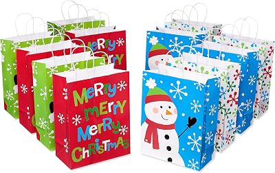 American Greetings 13 Large Christmas Gift Bags, Santa, Snowman, Snowflakes and Merry Christmas 12 Bags