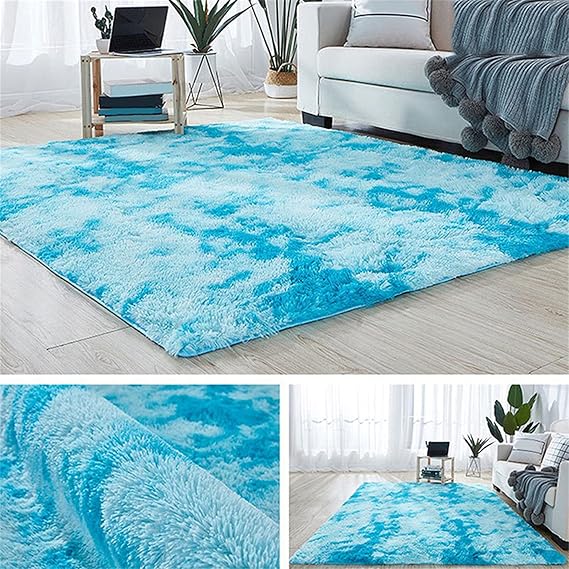 Area Rug Carpet Tie Dye Soft Area Rug Bedroom Fluffy Rug Carpet Furry Shaggy Rug Fuzzy Rug Non-Slip Rug for Living Room,Blue,200x300 cm