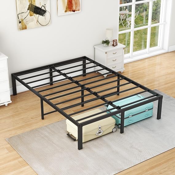 DUMEE 4ft6 Double Bed Frames, 36cm High Metal Platform Bed Frames Double with Storage Under Bed/Steel Slats Mattress Base, No Box Spring Needed, Enhanced Support Noise Free, Black