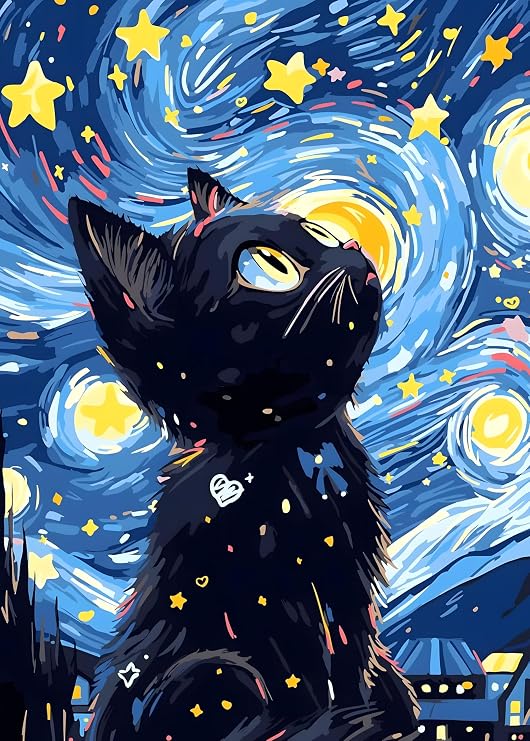 Starry Night Cat Puzzle 1000 Pieces Adult Animals Cats Magic Cats Puzzle Adults 1000 Pieces Impossible Classic Puzzles as a Gift for Family and Friends (70 x 50 cm)