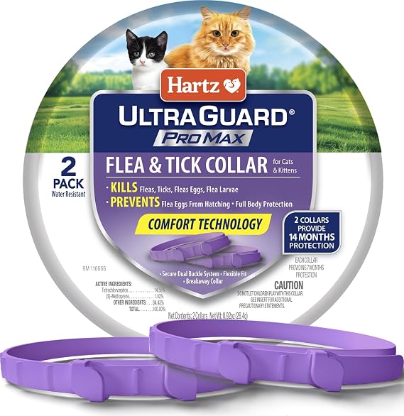 Hartz UltraGuard ProMax Flea & Tick Collar for Cats & Kittens I 14 Months Protection I Soft & Comfortable | Kills Fleas, Ticks, and Larvae I 2 Pack