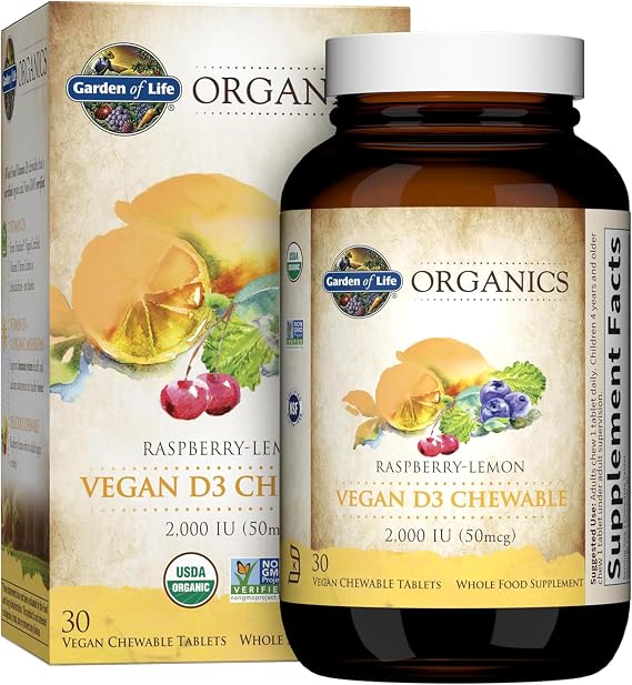 Garden of Life Organics Vegan D3 Chewables, Raspberry Lemon Flavored, 30ct