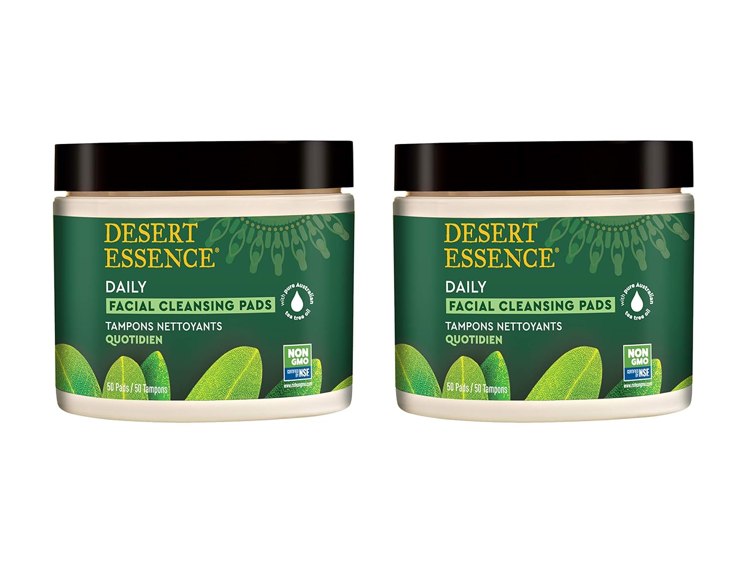 Desert Essence Tea Tree Oil Facial Cleansing Pads - 50 Count - Pack of 2 - Face Cleanser - Soothes &amp; Calms Skin - Makeup Remover Pads - Removes Oil &amp; Dirt - Great for Travel