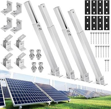 M METERXITY 2 Sets Adjustable Solar Panel Tilts Mount Brackets Aluminum Alloy Mounting Brackets Kit Support 50W 70W 100W 150W 200W 300W 400W Solar Panel for Roof/RV/Boat/Wall/Off-Grid/Camping
