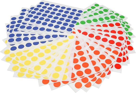 3/4 Inch Color Coded Dot Label Sets, 5 Assorted Colors, 1,200 Label Variety Pack (Standard)