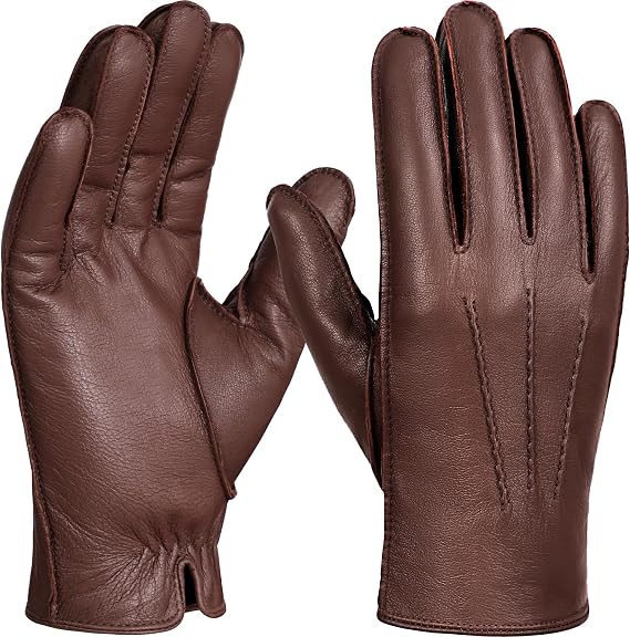 GSG Men Genuine Leather Gloves Driving Gloves Warm Fur Lined Classic Dress Sheepskin Gloves Hand-stitched