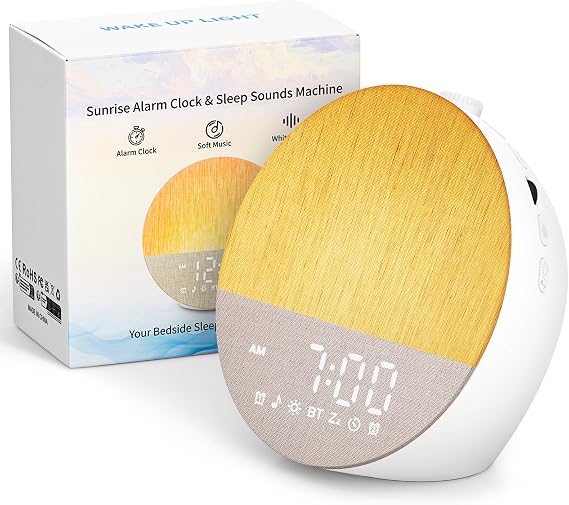 Sunrise Alarm Clocks, Wake Up Light with Sunrise Simulation, Dual Alarms, Snooze, White Noise Machine Sleep Aid with 30 Natural Sounds, Bluetooth 5.3, 18 Color Modes, Gift for Heavy Sleeper/Kid