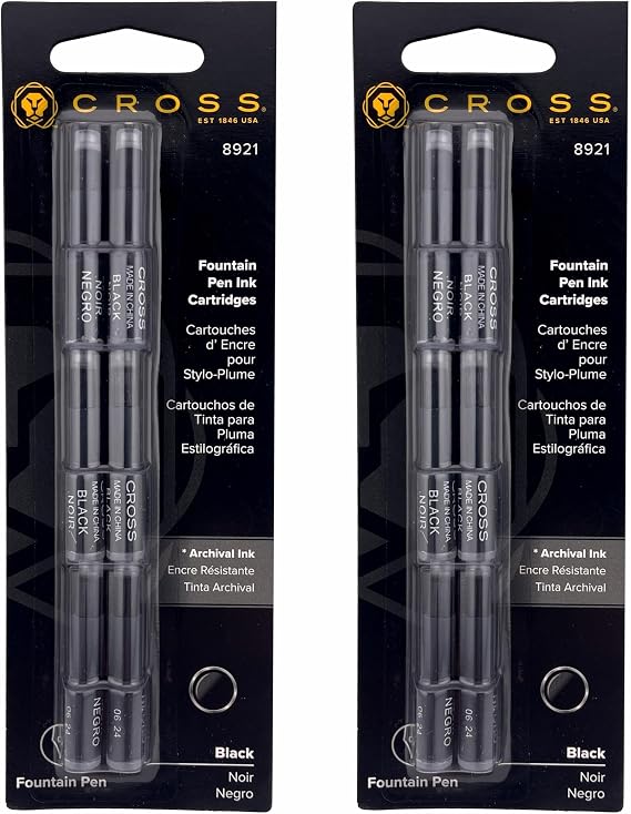Cross Fountain Pen 'no Muss' Executive Companion Ink Cartridge Refills (Black, 2 Packs of 6)
