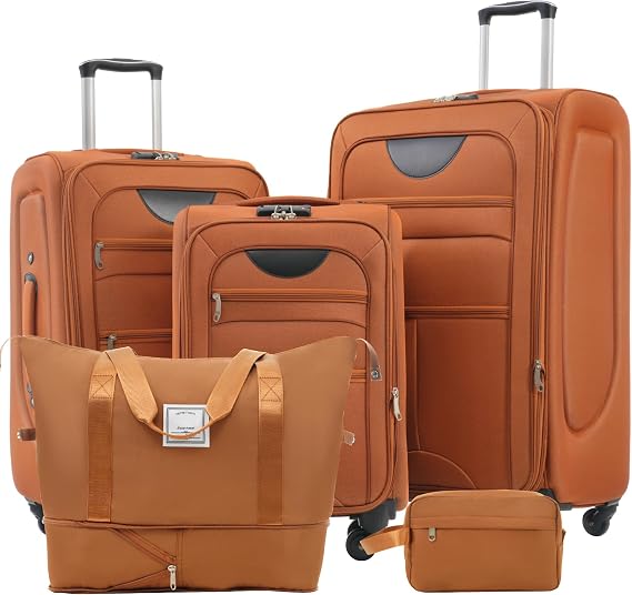 Luggage Sets 5 Piece Softside Expandable Lightweight Durable Softshell Suitcase Sets Spinner Wheels TSA Lock