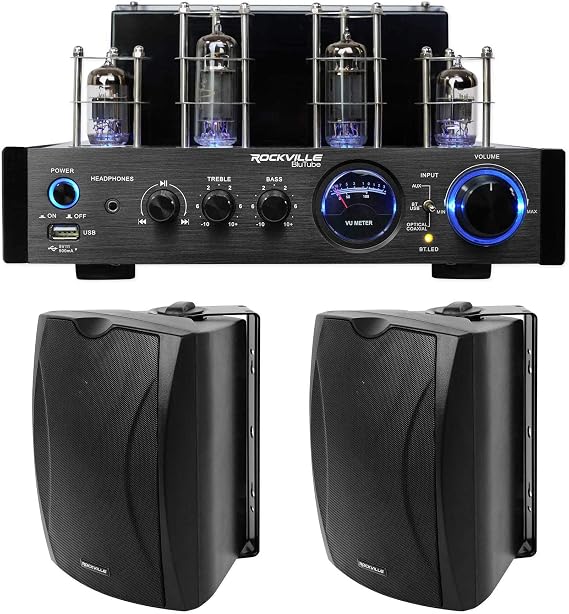 Rockville BluTube LED 70W Black Tube Amp Bundle with 2 WET-6B Speakers