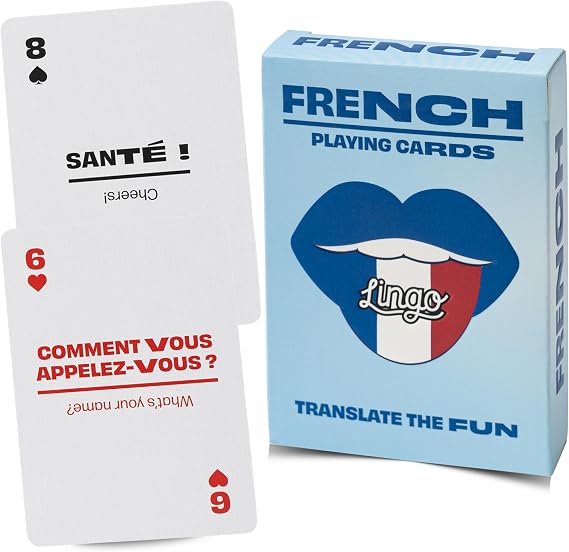 Lingo French Playing Cards | Heritage & Language Learning Flashcards for Adults | 52 Phrases with Pronunciation | Fun Gift for French-Speaking Families, Cajun Heritage & Travelers