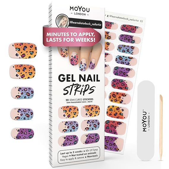 MOYOU LONDON Semi Cured Gel Nail Strips - 20 Pcs. Gel Nail Wraps for Salon-Quality Manicure - Works with Any UV Lamp - Easy to Apply, Trim, Remove Nails Stickers