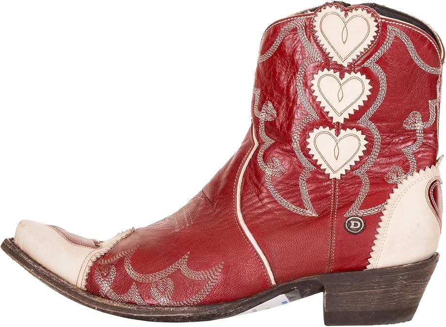 Old Gringo Double D Rodeo Sweetheart Red, White Leather Western Boots, 7.5 Inch Shaft, 2.5 Inch Heel, Almond Toe, Heart Design