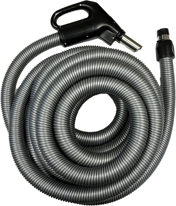 Wessel-Werk Low Voltage Central Vacuum Hose, 30 ft Crushproof Hose with 2-Way On/Off Suction Control Switch on 360 Swivel Gas Pump-Style Handle Controls System Power from the Hose, Dark Gray