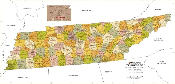 Tennessee ZIP Code Map with Counties - Large - 48" x 23.5" Laminated
