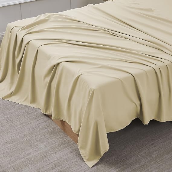 Queen Flat Sheet Only - Ultra Soft & Breathable Brushed Microfiber Top Sheet Only for Queen Beds, Queen, Beige/Cream