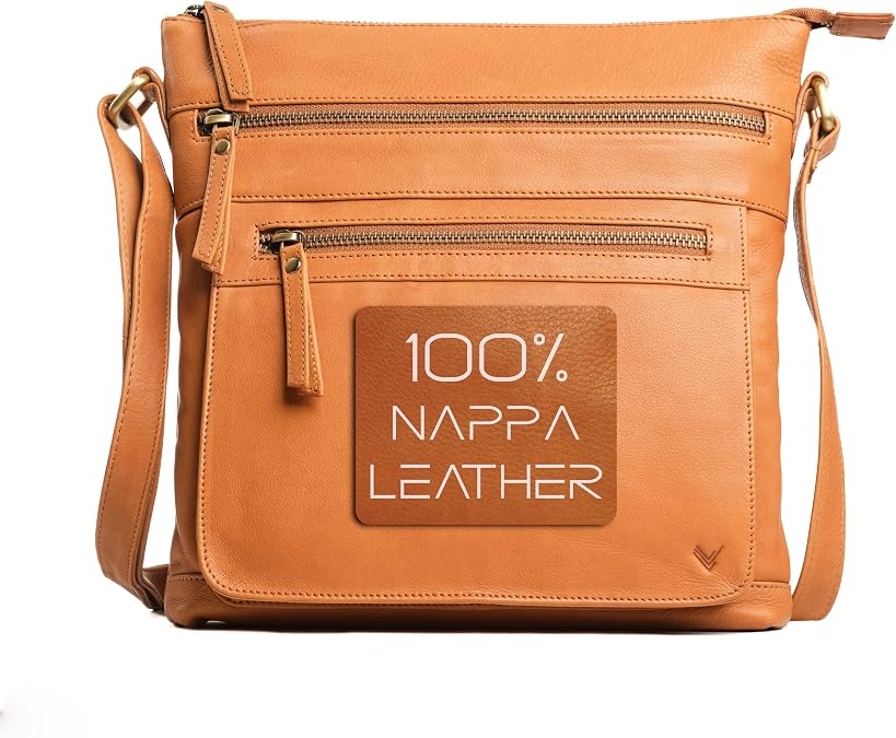 Women's Genuine Leather Crossbody Bag Handbag Zip Pockets