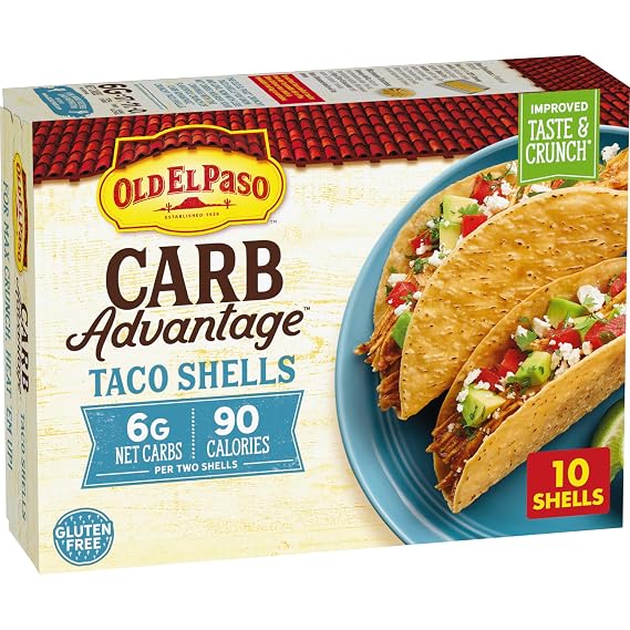 Old El Paso Carb Advantage Crunchy Taco Shells, 6g Net Carbs, 90 Calories, 10 Ct, 4.6 oz | Taco Shell-Shaped Bites, Chicken, Cheddar, Peppers & Jalapeno, Oven, Air Fryer, or Microwave Ready