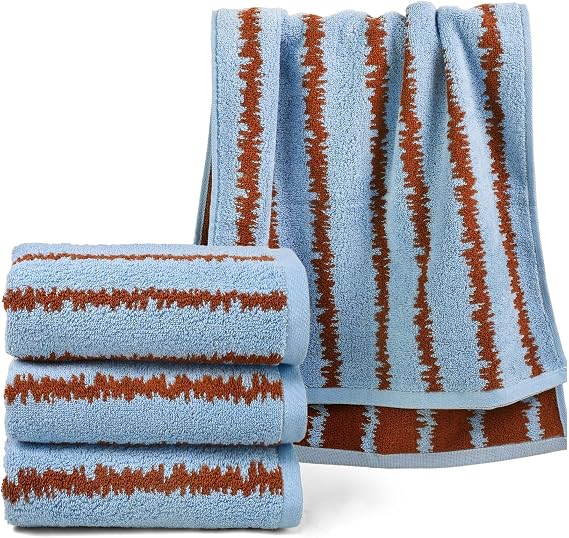 Cleanbear Blue Hand Towels for Bathroom - Cotton, 4 Pack, 13.5" x 28"