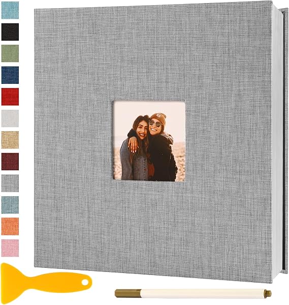 Photo Album Self Adhesive Pages Scrapbook 11x10.6 Grey 40 Pages | Magnetic Photo Albums for 4x6 5x7 8x10 Pictures Sticky Pages Books for Baby Family Wedding