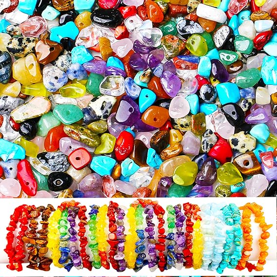 ZHIYUXI 400pcs Beads for Jewelry Making Multicolor 5-8mm Beads Crystal Chips Gemstones Natural Stone Beads Irregular Loose Bulk Beads for Bracelet Making Crystals for Craft DIY Necklace Gifts