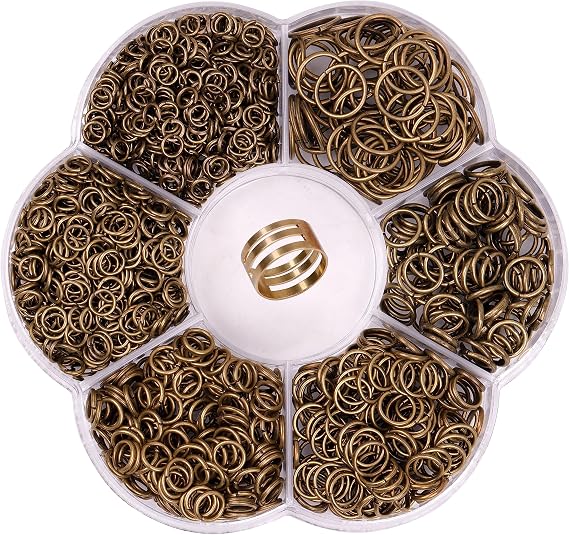 YAKA 1600Pcs 6 Different Sizes Open Jump Rings,5mm 6mm 7mm 8mm 9mm 10mm Ring Jewelry Keychain for Jewelry Making Accessories,1Pcs Jump Ring Open/Close Tool and 1Pcs Clear Box (Antique Bronze)